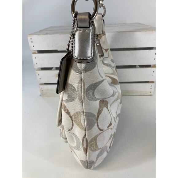 COACH 19340, LARGE WHITE MULTI SIGNATURE CANVAS SHOULDER BAG - Picture 6 of 11